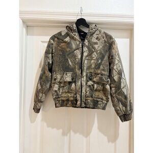 Outfitters Ridge Realtree Hardwoods Camo Jacket Hooded Youth XL 14-16 Bomber